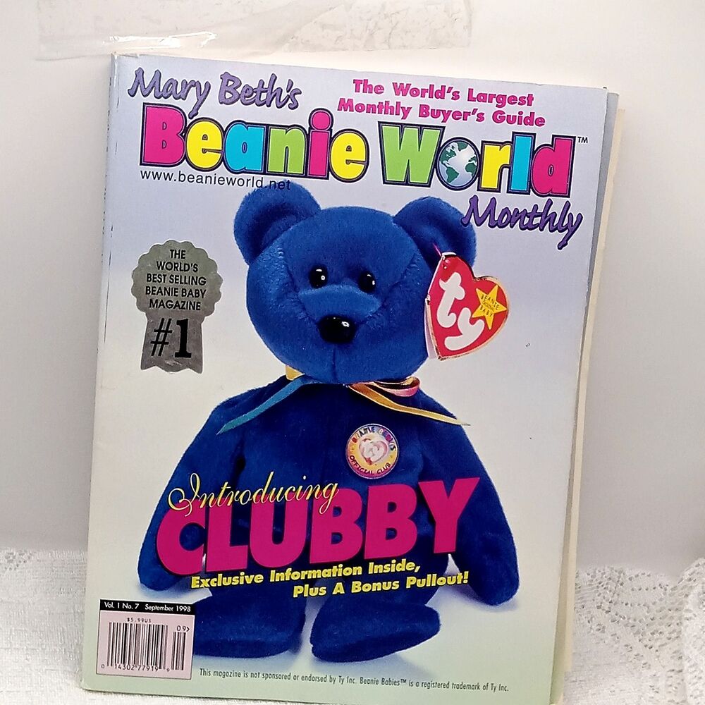 Mary Beth's BEANIE World Monthly CLUBBY w/Stickers Magazine Vol. 1 No. 7 Sept 98